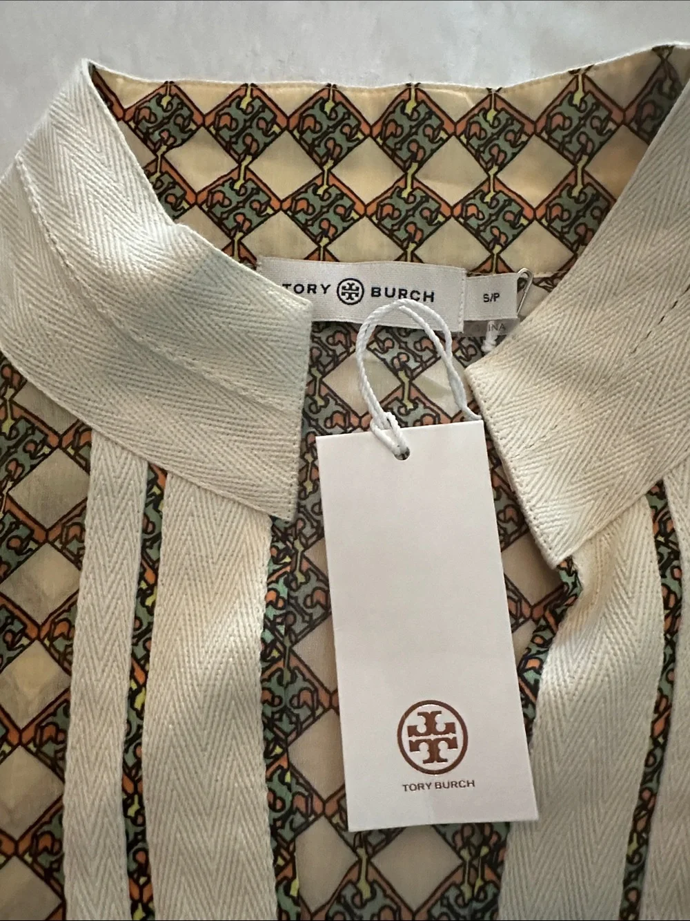 Tory Burch Printed Tory Tassel Tunic French Cream Basketweave Dress S NWT